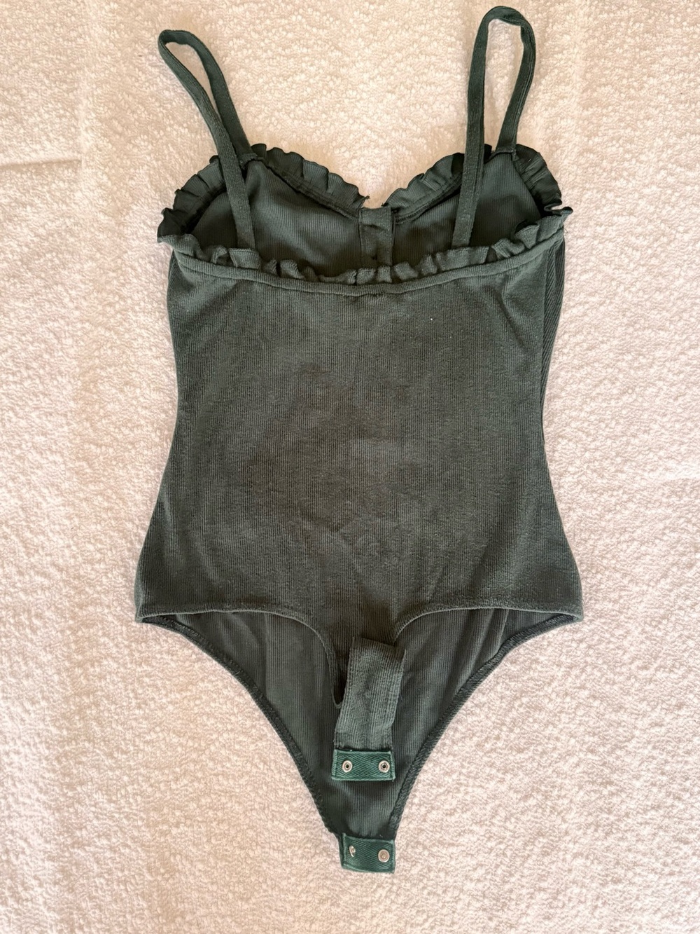 Forest Green Ribbed Button-Front Bodysuit - Picture 2 of 3